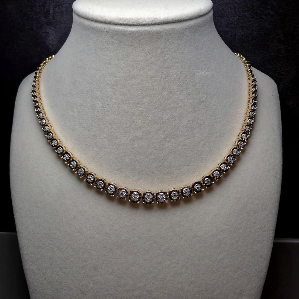 0.33 ctw Natural Diamond Cluster Tennis Necklace 18" in Gold Plated 925 Sterling